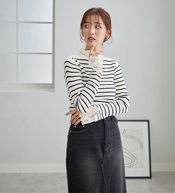 GeeRA（ジーラ）の「大人可愛い！レースが上品なハイネックニット（ニット・セーター）」｜詳細画像