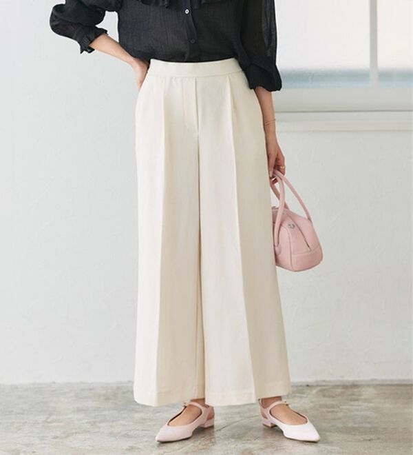 Pierrot（ピエロ）の「【選べる丈】楽ちんきれい高見えワイドパンツ（ワイドパンツ・ガウチョ）」｜アイボリー