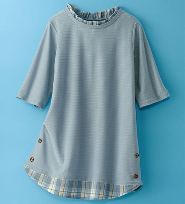 BELLUNA（ベルーナ）の「ひんやり冷感！タックジャカード素材重ね着風プルオーバー（カットソー）」｜詳細画像