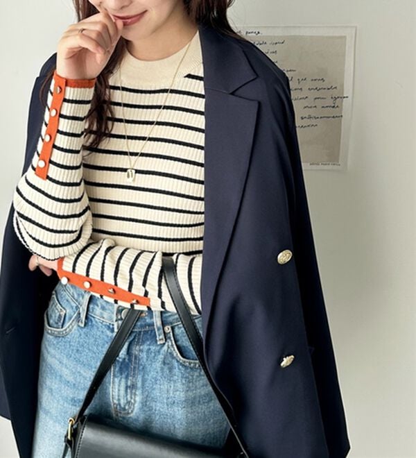 GeeRA（ジーラ）の「袖口ボタン配色ハイネックリブニット（ニット・セーター）」｜詳細画像