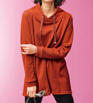 BELLUNA（ベルーナ）の「あぜ調裏起毛素材ワイドネックチュニック（チュニック）」｜オレンジ