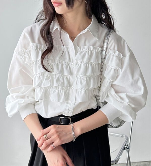 GeeRA（ジーラ）の「フリルドッキングオーバーサイズシャツ（シャツ）」｜詳細画像