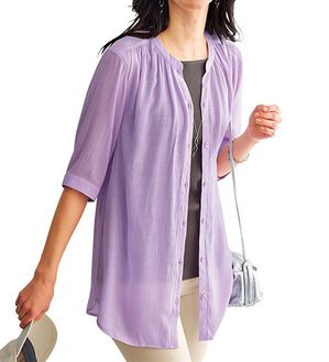 BELLUNA（ベルーナ）の「スラブ素材スキッパーデザインシャツチュニック（チュニック）」｜ラベンダー