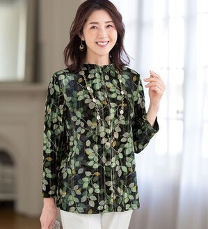 ルフラン（ルフラン）の「ファスナー仕様のニットちりめんブラウス＜麗楽～れいら～＞（ブラウス）」｜詳細画像