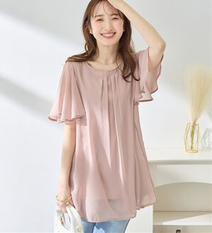 alotta（アロッタ）の「【接触冷感】インナー付シフォンタックチュニック（チュニック）」｜ピンク