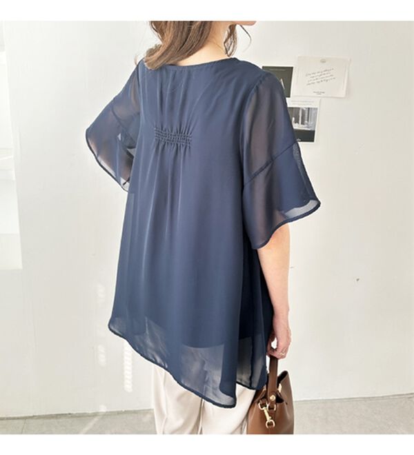 GeeRA（ジーラ）の「【接触冷感】異素材シフォンレイヤードチュニック（チュニック）」｜詳細画像