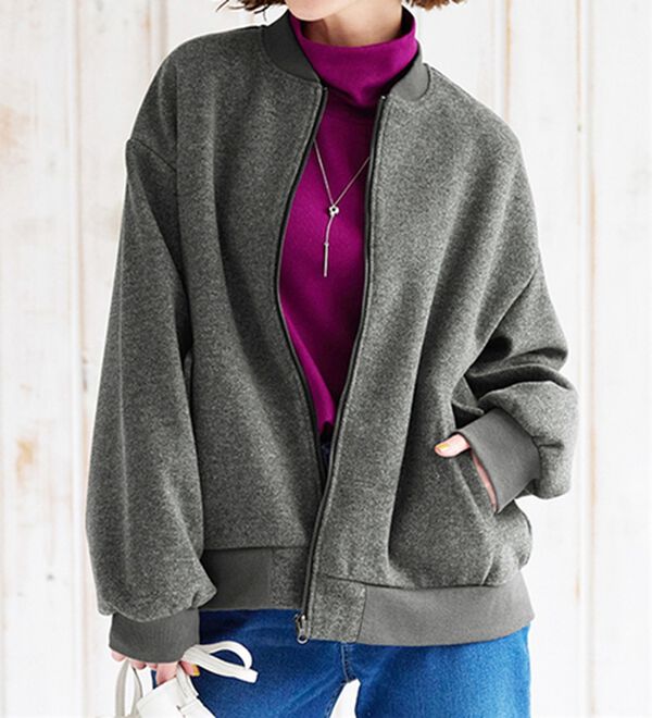 BELLUNA（ベルーナ）の「ウール調素材リブ切替ブルゾン（ブルゾン）」｜杢グレー