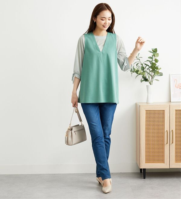 BELLUNA（ベルーナ）の「【2点セット】ストライプシャツ×ベストアンサンブル（アンサンブル）」｜詳細画像