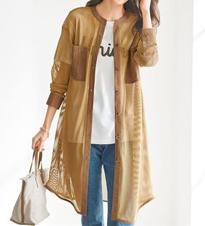 BELLUNA（ベルーナ）の「さっと羽織るだけ！メッシュ素材ロングジャケット（その他ジャケット）」｜オレンジ