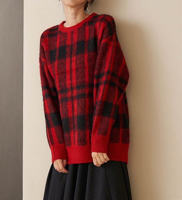 RANAN（ラナン）の「チェック柄ふんわり起毛ニット（チュニック）」｜詳細画像