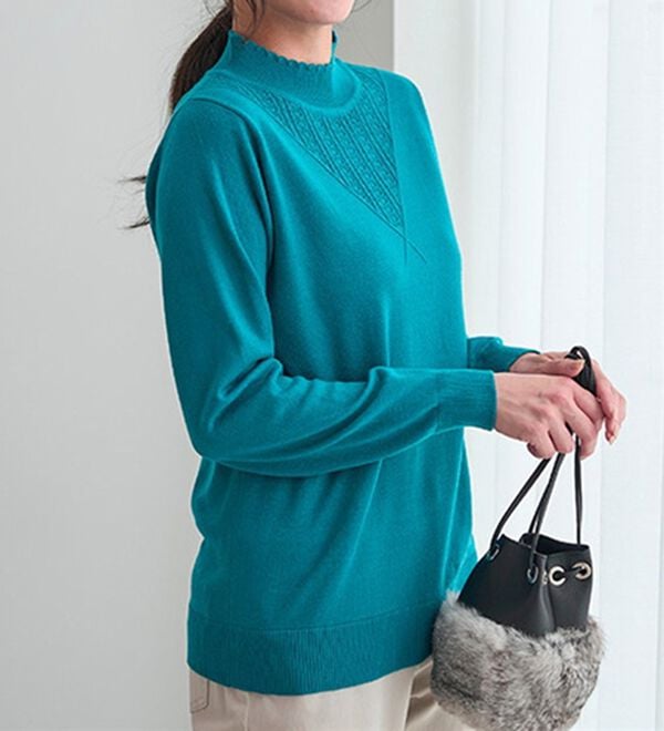 BELLUNA（ベルーナ）の「静電防止！洗えるウール入り透かし編みセーター（ニット・セーター）」｜詳細画像