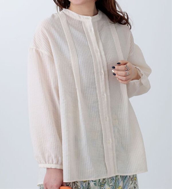 BELLUNA（ベルーナ）の「シアーストライプ素材シャツチュニック（チュニック）」｜アイボリー