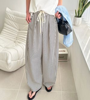 GeeRA（ジーラ）の「さらっと着やすい！ストライプワイドパンツ（フルレングスパンツ）」｜詳細画像