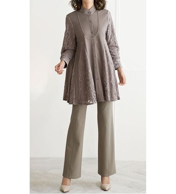 BELLUNA（ベルーナ）の「レース切り替えフレアチュニック（フルレングスパンツ）」｜詳細画像