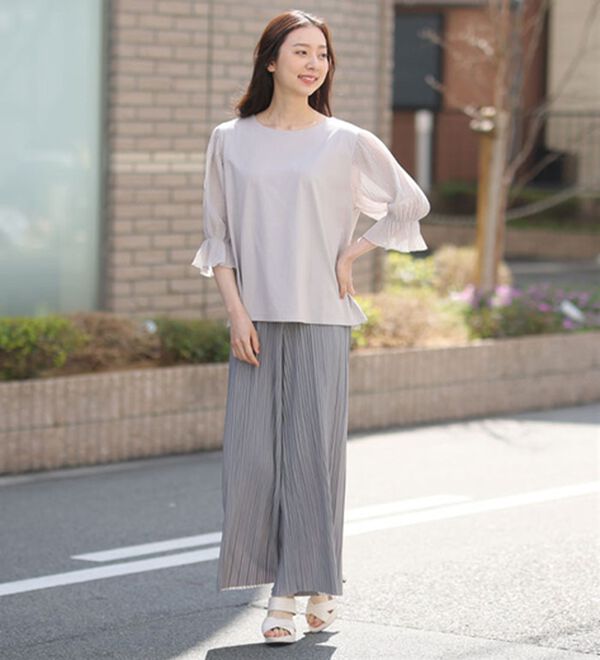 A HAPPY MARILYN（アハッピーマリリン）の「選べる袖異素材 キレイめカットソー 半袖 プルオーバー（カットソー）」｜詳細画像