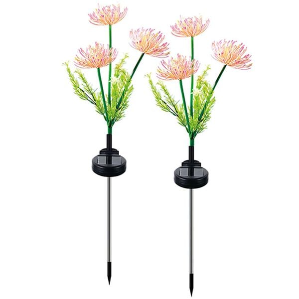 「ソーラーライト華やぎフラワー２本組（ガーデニング・園芸用品）」｜ピンク