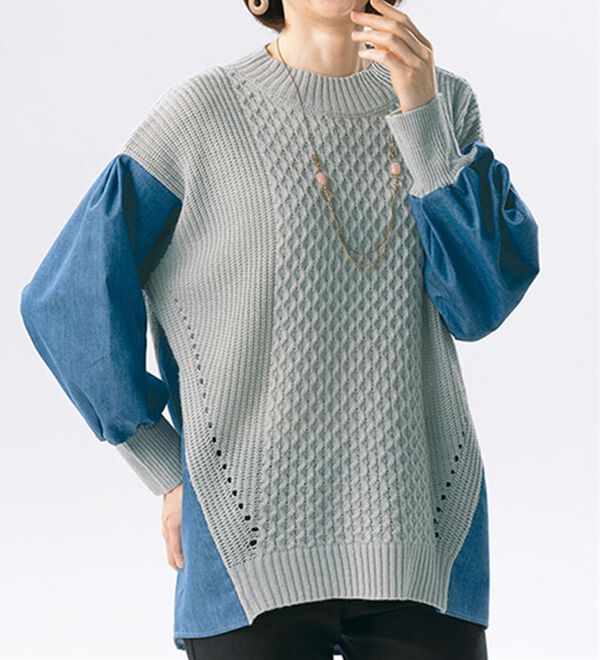 ブルネロクチネリ チュニックカットソー 切替 ニット コットン ストレッチ XL 裾レース切替ポンチョ風ニットチュニック - ベルーナ【公式】