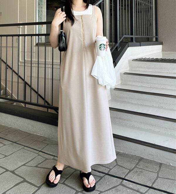 GeeRA（ジーラ）の「ハーフジップキャミワンピース（カットソーワンピース）」｜詳細画像