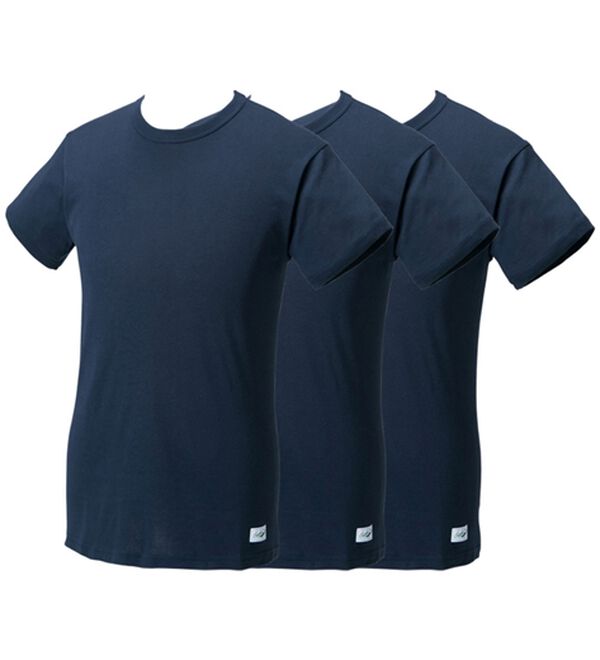 「【３枚組】＜クロコダイル＞肌に優しい綿１００％ケアコットン（Ｒ）インナー（メンズ肌着・インナーウェア）」｜ネイビー3枚組 半袖丸首