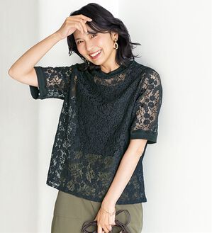 BELLUNA（ベルーナ）の「リブデザインレースプルオーバー（ブラウス）」｜黒