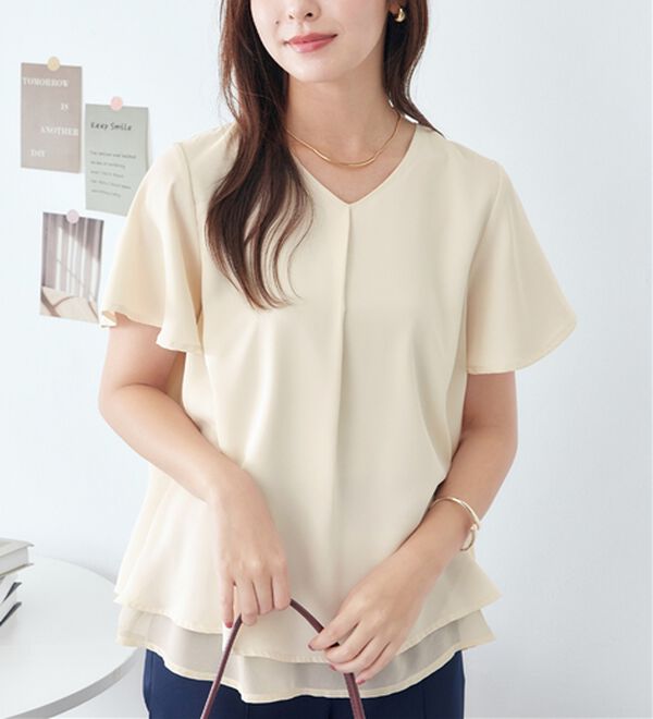 alotta（アロッタ）の「シフォンレイヤードＶネックブラウス（ブラウス）」｜詳細画像