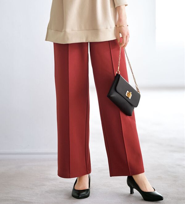 BELLUNA（ベルーナ）の「【快適Ｌａｂ．】裏起毛ジョーゼット素材ワイドパンツ（ワイドパンツ・ガウチョ）」｜テラコッタ
