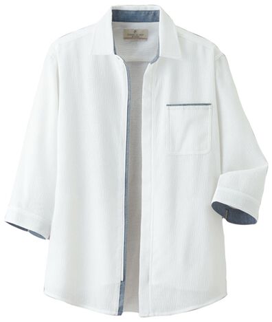 「＜コムルヴァン・オム＞さっと羽織れる楊柳メッシュシャツ（メンズシャツ）」