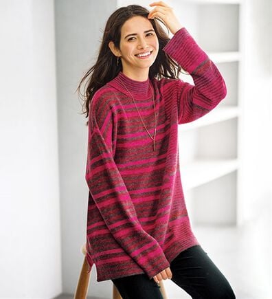 BELLUNA（ベルーナ）の「マルチボーダー柄ニットチュニック（チュニック）」