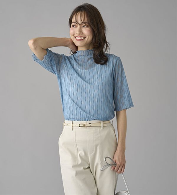 BELLUNA（ベルーナ）の「【５分袖】波柄立体ジャカードシアーインナー（カットソー）」｜詳細画像