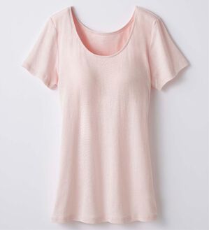 LAVIENNE（ラヴィエンヌ）の「綿１００％サラッと汗取りインナー　カップ付きインナー　半袖＜ラヴィクールナチュラル＞（ブラトップ・カップ付きインナー）」｜ピンク