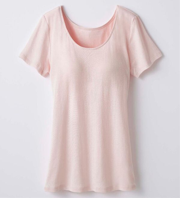 LAVIENNE（ラヴィエンヌ）の「綿１００％サラッと汗取りインナー　カップ付きインナー　半袖＜ラヴィクールナチュラル＞（ブラトップ・カップ付きインナー）」｜ピンク