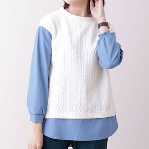 BELLUNA（ベルーナ）の「ケーブルジャカード切替重ね着風チュニック（チュニック）」｜アイボリー