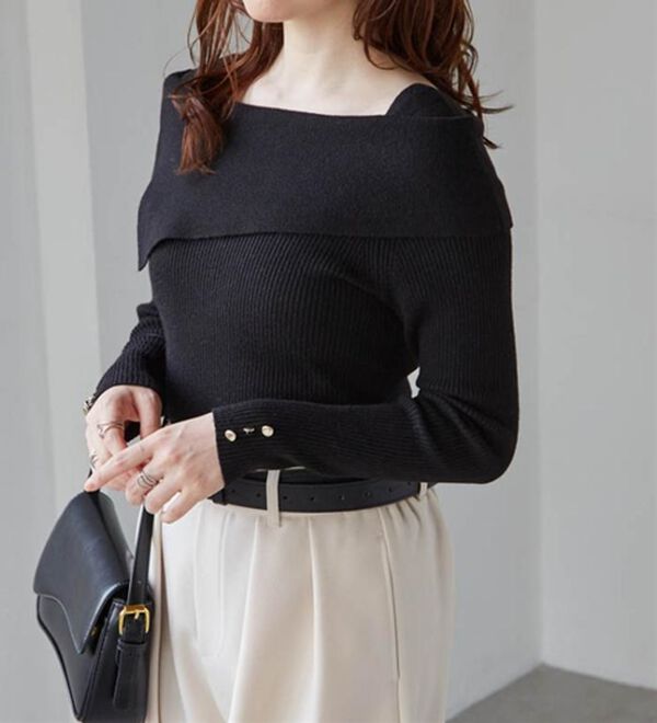 RANAN（ラナン）の「アシメオフショルリブニット（ニット・セーター）」｜詳細画像