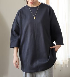 A HAPPY MARILYN（アハッピーマリリン）の「【Ｍ～８Ｌ／選べる袖丈】綿トレーナーライクビッグシルエットＴシャツ（Tシャツ）」｜チャコール
