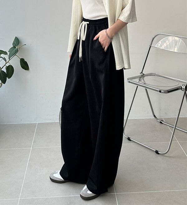 GeeRA（ジーラ）の「さらっと着やすい！ストライプワイドパンツ（フルレングスパンツ）」｜詳細画像