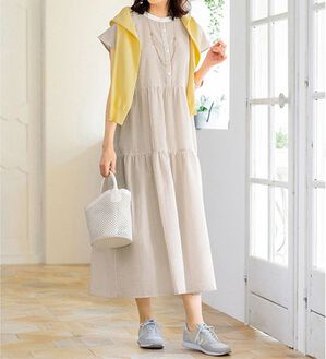 ルフラン（ルフラン）の「切替えストライプ柄ワンピース（その他ワンピース）」｜ベージュ系