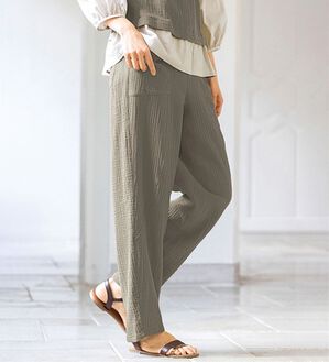 ルフラン（ルフラン）の「＜ｆｕ－ｕ＞綿１００％楊柳風ガーゼのやわらかパンツ（その他パンツ）」｜グレージュ