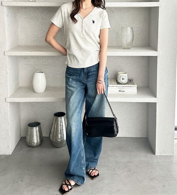 GeeRA（ジーラ）の「【ＵＳ．ＰＯＬＯ．ＡＳＳＮ】接触冷感Vネックヘンリーリブカットソー（カットソー）」｜詳細画像