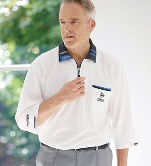 「＜ダンロップ・リファインド＞衿ジャカード７分袖ジップポロ（メンズポロシャツ）」｜詳細画像