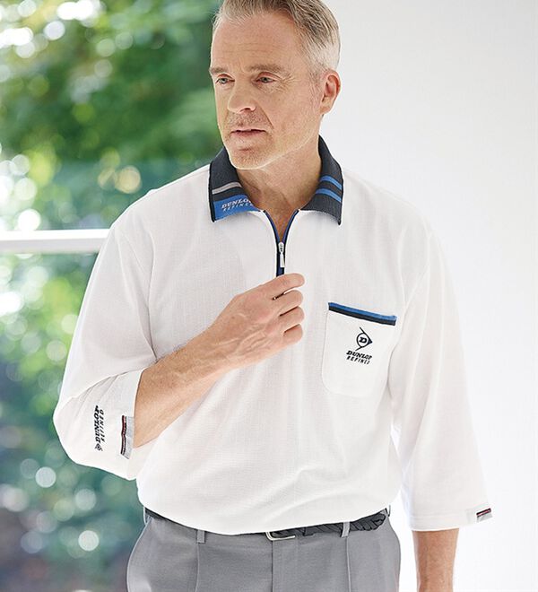 「＜ダンロップ・リファインド＞衿ジャカード７分袖ジップポロ（メンズポロシャツ）」｜詳細画像