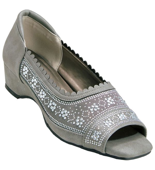 BELLUNA（ベルーナ）の「きらめきビジューのオープントゥパンプス（パンプス）」｜グレー