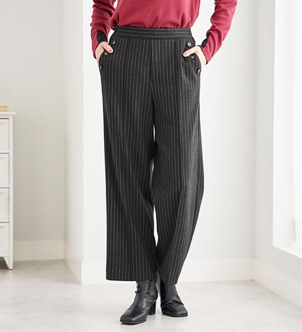 BELLUNA（ベルーナ）の「ストレッチ素材ボタン使いワイドパンツ（ワイドパンツ・ガウチョ）」｜詳細画像