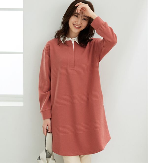 BELLUNA（ベルーナ）の「ボーダージャカード素材ラガーシャツワンピース（カットソーワンピース）」｜詳細画像