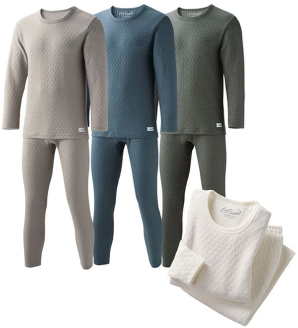 「≪ＴＶ限定★≫【４着組】＜クロコダイル＞ウール入肌側綿１００％極温（Ｒ）キルトインナー上下（メンズ肌着・インナーウェア）」｜4着組