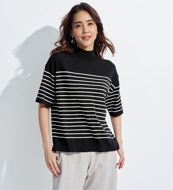 BELLUNA（ベルーナ）の「【選べるデザイン】Ｔシャツが苦手な方に！ひんやり綿混ニットＴ（ニット・セーター）」｜詳細画像