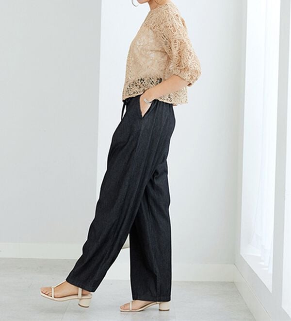 GeeRA（ジーラ）の「【接触冷感】穿いて感激！キレイ見えする楽ちんワイドデニムパンツ（ワイドパンツ・ガウチョ）」｜詳細画像