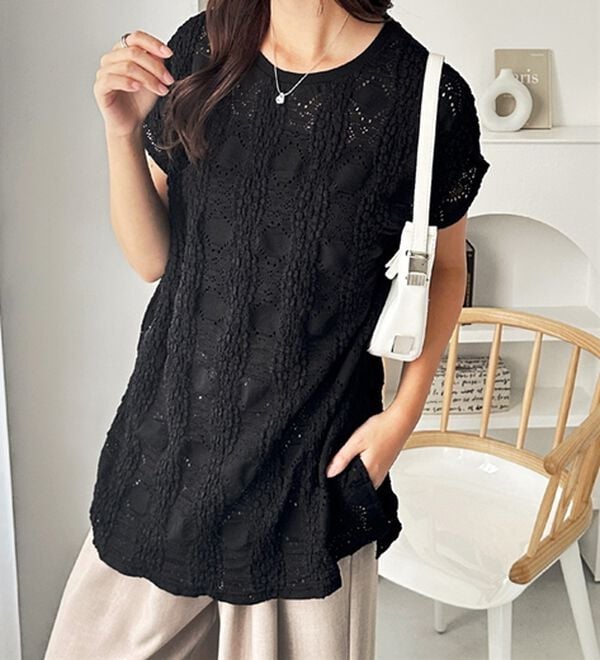 GeeRA（ジーラ）の「総レースフレンチスリーブＴシャツ（カットソー）」｜詳細画像