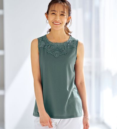 BELLUNA（ベルーナ）の「綿混素材脇汗対策レース重ねインナー（タンクトップ・キャミソール）」