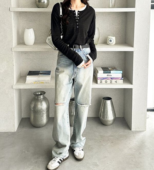 GeeRA（ジーラ）の「前後２ＷＡＹシアースラブヘンリーネックカットソー（カットソー）」｜詳細画像