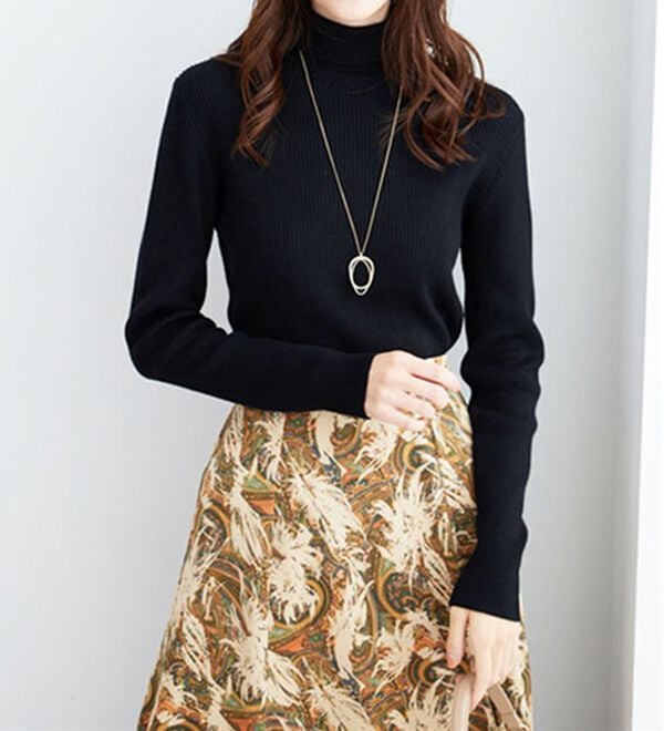 BELLUNA（ベルーナ）の「リブニットタートルプルオーバー（ニット・セーター）」｜黒